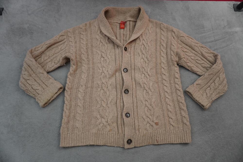 Sundance Cardigan Grandpa Sweater Womens Large Beige Cable Knit Collar Button